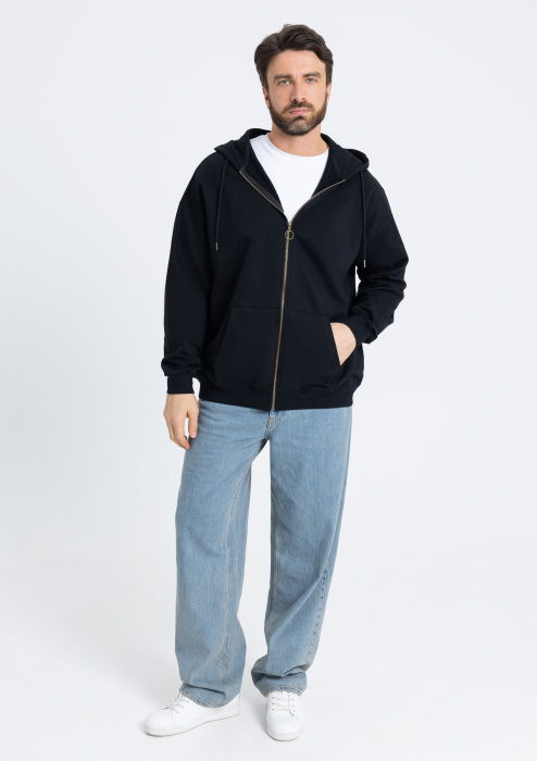 Толстовка  ОNE SIZE, с капюшоном на молнии футер без начёса 350, 72, Черный (20) | Мерч, униформа и текстиль для бизнеса фото-4