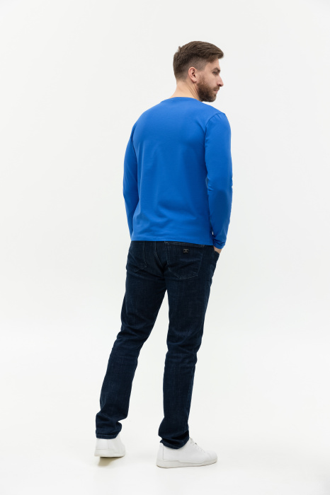 Синяя футболка с длинными рукавами арт. 35 прямого кроя, состав 92% хлопок 8% эластан, 180 гр/м2, оптом | Мерч, униформа и текстиль для бизнеса  фото-4