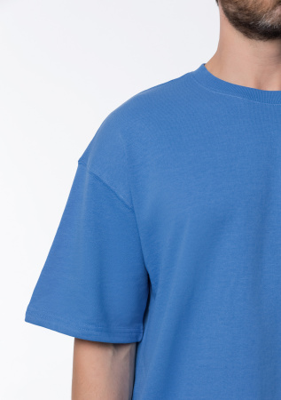 Голубая футболка арт. 40 оверсайз кроя, состав 65% хлопок 35% полиэстер, 260 гр/м2, оптом| Мерч, униформа и текстиль для бизнеса  photo-5