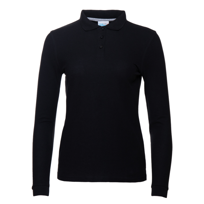 Женская черная рубашка поло с длинным рукавом арт. 04SW приталенного кроя, 65% хлопок, 35% полиэстер, 185 гр/м2, оптом | Мерч, униформа и текстиль для бизнеса  фото-0