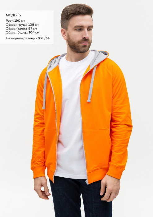 Толстовка мужская STAN с капюшоном на молнии футер без начёса 260, 61, Оранжевый (28) | Мерч, униформа и текстиль для бизнеса фото-3