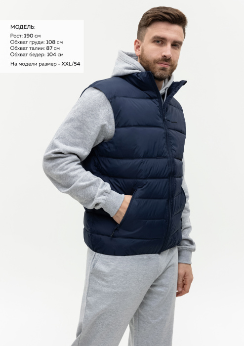 Темно-синий однотонный утепленный жилет арт. 82, 100% нейлон, оптом | Мерч, униформа и текстиль для бизнеса фото-2