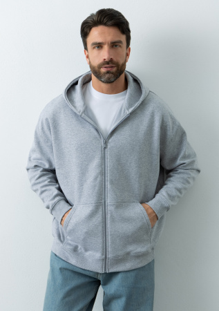 Серая толстовка оверсайз кроя арт. 100 из 100% хлопка (верх) и 100% полиэстера (подклад), 320 гр/м2, оптом | Мерч, униформа и текстиль для бизнеса  photo-4