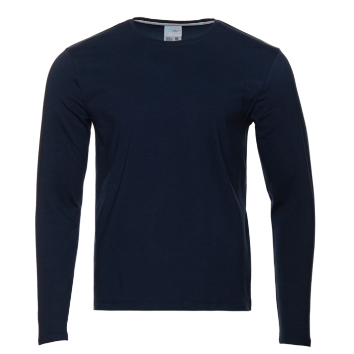 Темно-синяя футболка с длинными рукавами арт. 35 прямого кроя, состав 92% хлопок 8% эластан, 180 гр/м2, оптом | Мерч, униформа и текстиль для бизнеса   фото-0