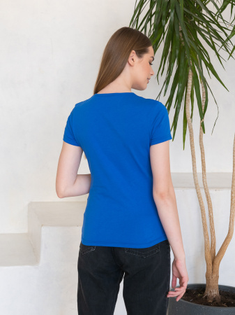 Женская синяя футболка арт. 02W приталенного силуэта из 100% хлопка, 150 гр/м2, оптом | Мерч, униформа и текстиль для бизнеса  photo-4