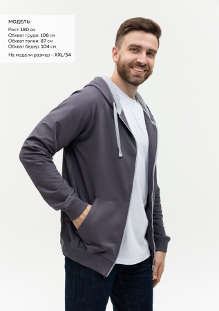 Толстовка мужская STAN с капюшоном на молнии футер без начёса 260, 61, Т-серый (100) | Мерч, униформа и текстиль для бизнеса photo-3