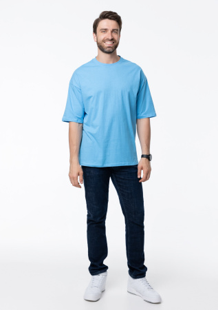 Голубая футболка арт. 39 оверсайз кроя, из 100% хлопка, 140 гр/м2, оптом | Мерч, униформа и текстиль для бизнеса   photo-5