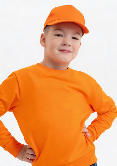 Оранжевая детская бейсболка арт. 10J, 5 клиньев из 100% хлопка, 150 гр/м2, оптом | Мерч, униформа и текстиль для бизнеса  фото-4