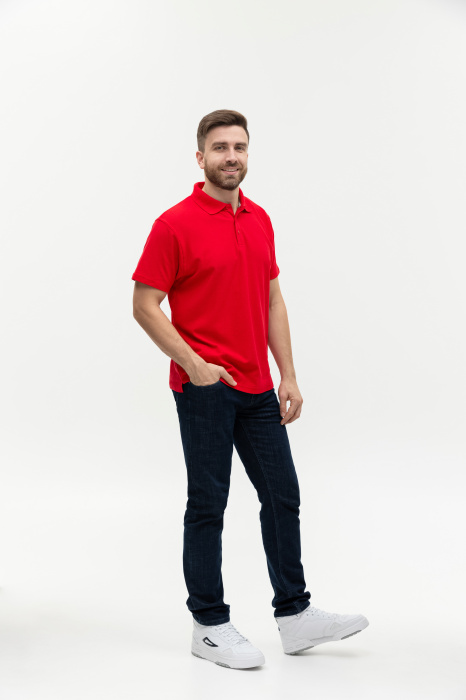Красная рубашка поло арт. 04, 65% хлопок, 35% полиэстер, 185 гр/м2, оптом | Мерч, униформа и текстиль для бизнеса  фото-3