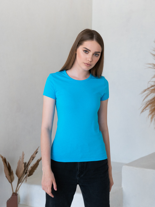 Женская бирюзовая футболка арт. 02W приталенного силуэта из 100% хлопка, 150 гр/м2, оптом | Мерч, униформа и текстиль для бизнеса 
 фото-3