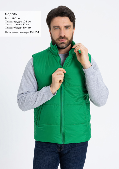 Зеленый однотонный утепленный жилет арт. 84, 100% нейлон, оптом | Мерч, униформа и текстиль для бизнеса фото-2