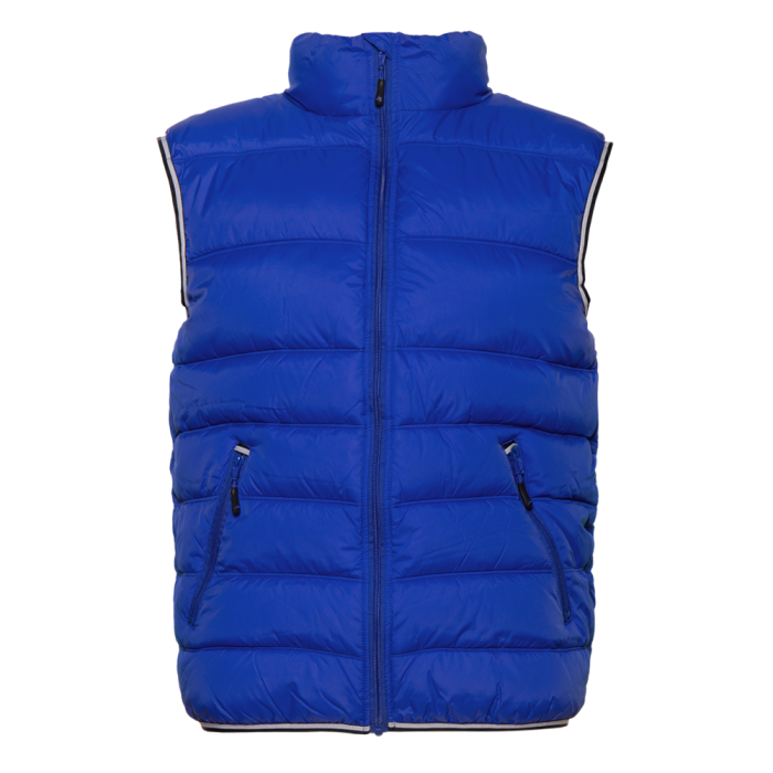 Синий однотонный утепленный жилет арт. 82 с контрастным кантом, 100% нейлон, оптом | Мерч, униформа и текстиль для бизнеса фото-0