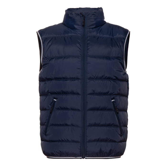 Темно-синий однотонный утепленный жилет арт. 82 с контрастным кантом, 100% нейлон, оптом | Мерч, униформа и текстиль для бизнеса фото-0