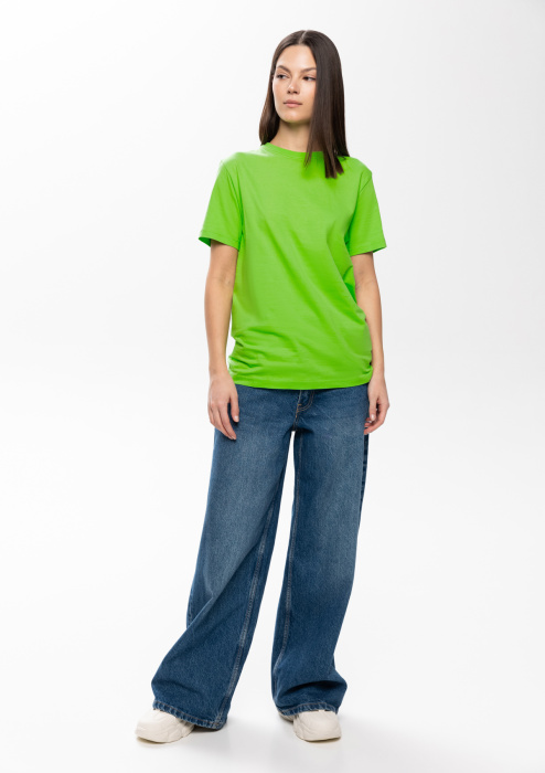 Ярко-зелёная футболка арт. 02 прямого кроя из 100% хлопка, 160 гр/м2, оптом | Мерч, униформа и текстиль для бизнеса фото-4