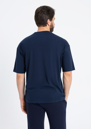 Тёмно-синяя футболка арт. 39 оверсайз кроя, из 100% хлопка, 140 гр/м2, оптом | Мерч, униформа и текстиль для бизнеса   photo-6