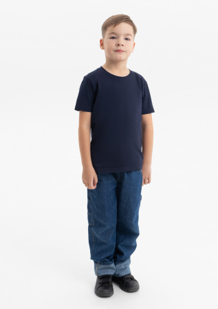 Тёмно-синяя детская футболка арт. 06U оверсайз кроя из 100% хлопка, 140 гр/м2, оптом | Мерч, униформа и текстиль для бизнеса photo-5