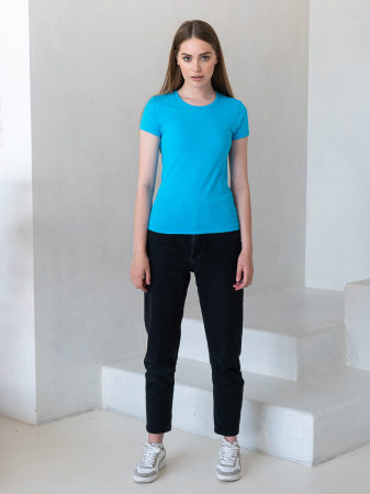 Женская бирюзовая футболка арт. 02W приталенного силуэта из 100% хлопка, 150 гр/м2, оптом | Мерч, униформа и текстиль для бизнеса 
 photo-5