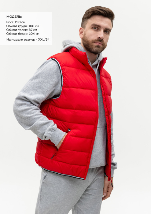 Красный однотонный утепленный жилет арт. 82 с контрастным кантом, 100% нейлон, оптом | Мерч, униформа и текстиль для бизнеса фото-2