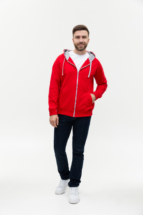 Толстовка мужская STAN с капюшоном на молнии футер без начёса 260, 61, Красный (14) | Мерч, униформа и текстиль для бизнеса фото-3