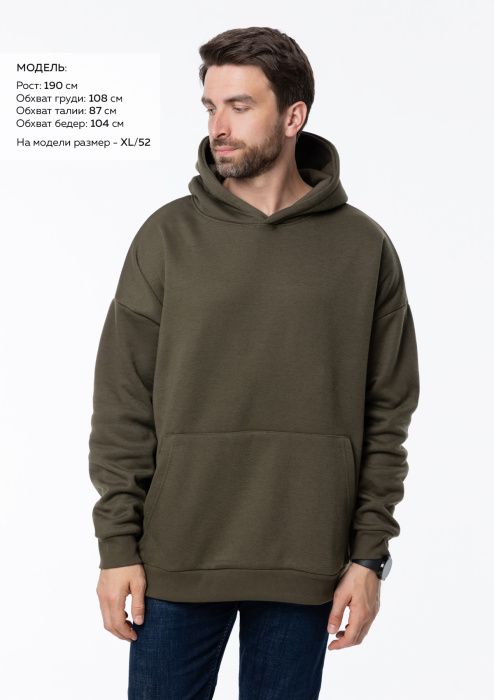 Худи унисекс STAN  оверсайз 320, 69, Оливковый хаки (36) | Мерч, униформа и текстиль для бизнеса фото-4