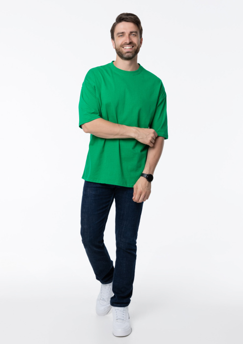 Зелёная футболка арт. 39 оверсайз кроя, из 100% хлопка, 140 гр/м2, оптом | Мерч, униформа и текстиль для бизнеса   фото-4