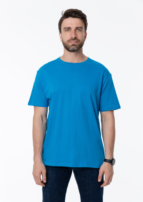 Лазурная футболка арт. 02 прямого кроя из 100% хлопка, 160 гр/м2, оптом | Мерч, униформа и текстиль для бизнеса  фото-3