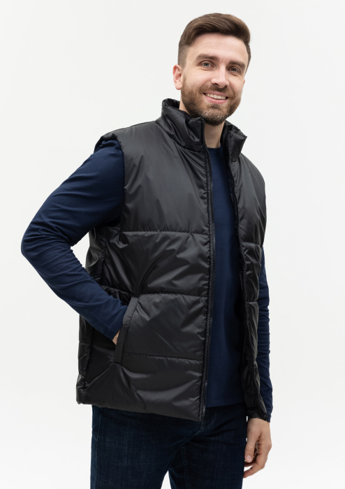 Черный однотонный утепленный жилет арт. 84, 100% нейлон, оптом | Мерч, униформа и текстиль для бизнеса фото-4