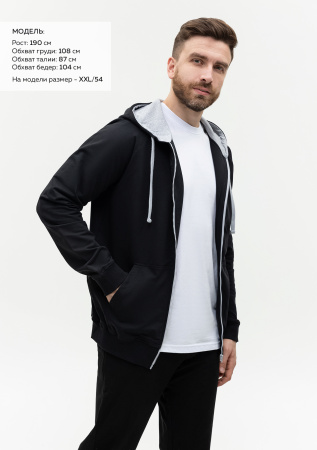 Толстовка мужская STAN с капюшоном на молнии футер без начёса 260, 61, Чёрный (20) | Мерч, униформа и текстиль для бизнеса photo-3