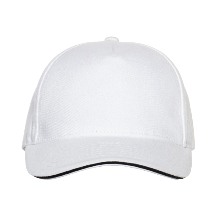 Белая бейсболка с кантом арт. 11K, 5 клиньев, 100% хлопок, 280 гр/м2, оптом | Мерч, униформа и текстиль для бизнеса  фото-3
