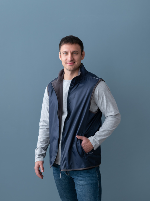 Синий однотонный двухсторонний жилет арт. 24N, Taffeta 210T, оптом | Мерч, униформа и текстиль для бизнеса фото-3
