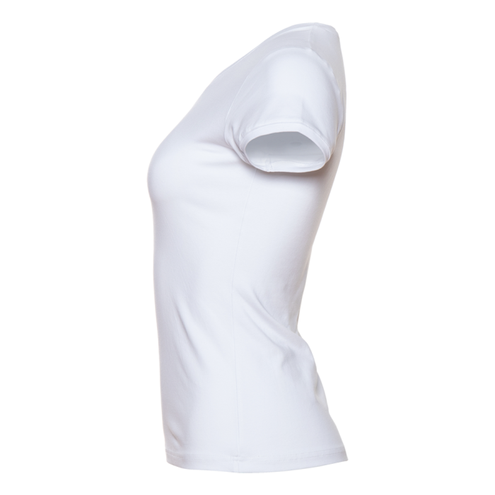 Женская белая футболка арт. 07U приталенного силуэта, 92% хлопок и 8% эластан, 180 гр/м2, оптом | Мерч, униформа и текстиль для бизнеса  фото-2