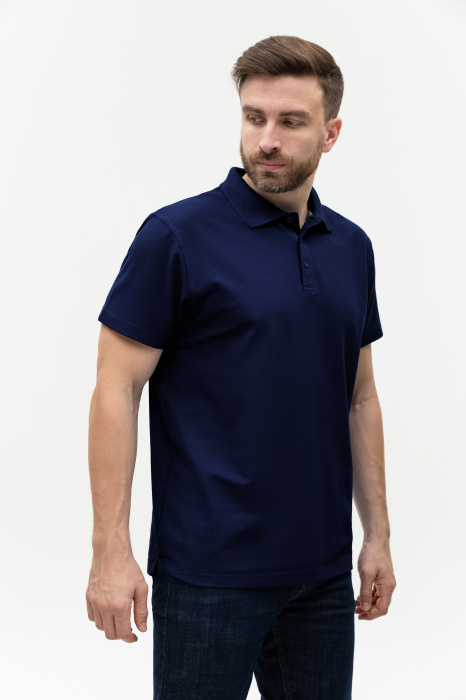 Темно-синяя рубашка поло арт. 04, 65% хлопок, 35% полиэстер, 185 гр/м2, оптом | Мерч, униформа и текстиль для бизнеса  фото-3
