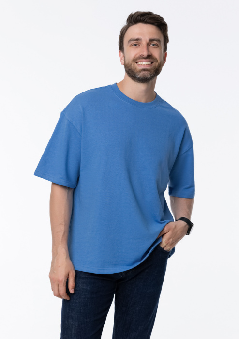 Голубая футболка арт. 40 оверсайз кроя, состав 65% хлопок 35% полиэстер, 260 гр/м2, оптом| Мерч, униформа и текстиль для бизнеса  фото-4