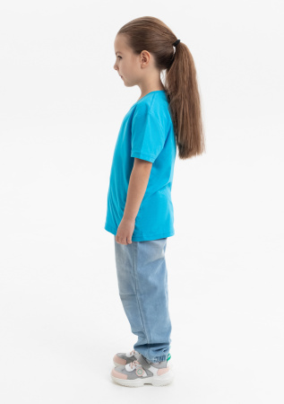 Бирюзовая детская футболка арт. 06U оверсайз кроя из 100% хлопка, 140 гр/м2, оптом | Мерч, униформа и текстиль для бизнеса photo-4