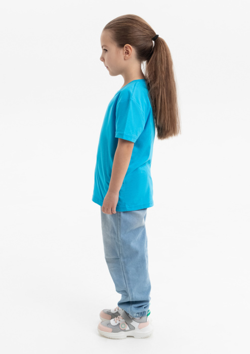 Бирюзовая детская футболка арт. 06U оверсайз кроя из 100% хлопка, 140 гр/м2, оптом | Мерч, униформа и текстиль для бизнеса фото-4