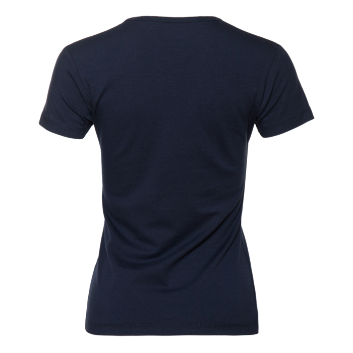 Женская темно-синяя футболка арт. 37W приталенного силуэта, 92% хлопок и 8% эластан, 180 гр/м2, оптом | Мерч, униформа и текстиль для бизнеса 
 фото-1