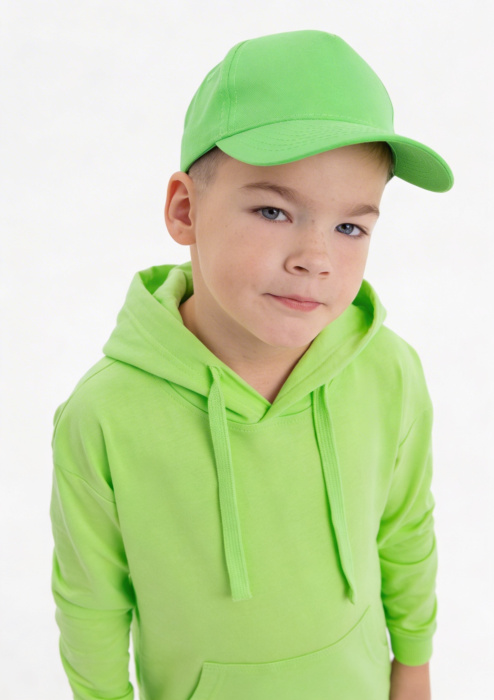 Ярко-зеленая детская бейсболка арт. 10J, 5 клиньев из 100% хлопка, 150 гр/м2, оптом | Мерч, униформа и текстиль для бизнеса  фото-4