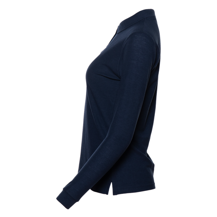 Женская темно-синяя рубашка поло с длинным рукавом арт. 04SW приталенного кроя, 65% хлопок, 35% полиэстер, 185 гр/м2, оптом | Мерч, униформа и текстиль для бизнеса  фото-2
