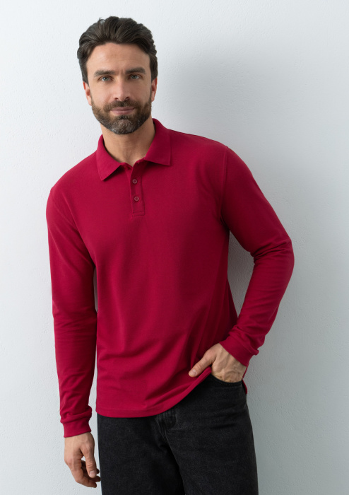 Рубашка поло унисекс STAN длинный рукав хлопок/полиэстер 185, 104S, Бордовый (66) | Мерч, униформа и текстиль для бизнеса фото-3