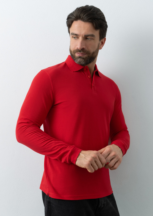 Рубашка поло унисекс STAN длинный рукав хлопок/полиэстер 185, 104S, Красный (14) | Мерч, униформа и текстиль для бизнеса фото-4