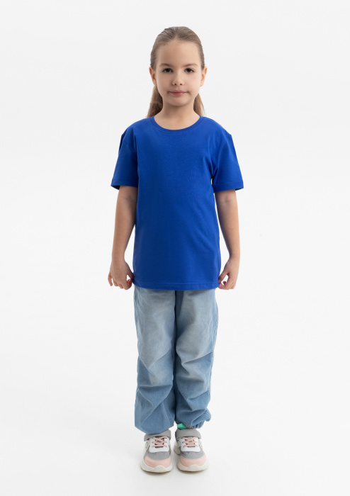 Синяя детская футболка арт. 06U оверсайз кроя из 100% хлопка, 140 гр/м2, оптом | Мерч, униформа и текстиль для бизнеса фото-3