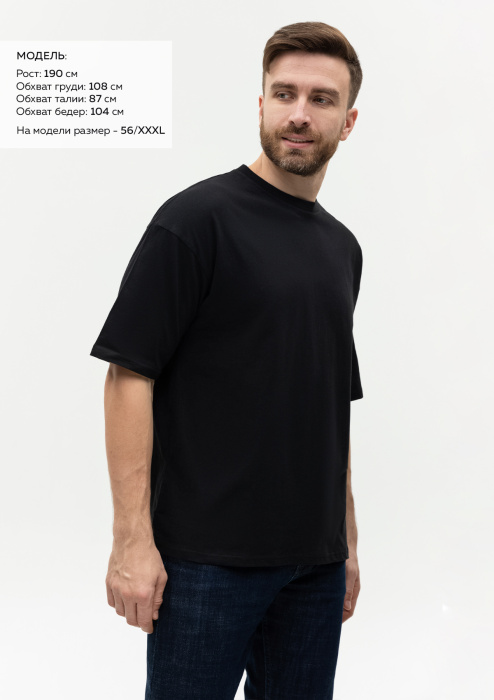 Чёрная футболка арт. 39 оверсайз кроя, из 100% хлопка, 140 гр/м2, оптом | Мерч, униформа и текстиль для бизнеса фото-1