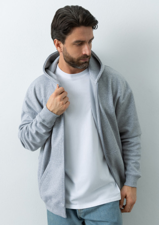 Серая толстовка оверсайз кроя арт. 100 из 100% хлопка (верх) и 100% полиэстера (подклад), 320 гр/м2, оптом | Мерч, униформа и текстиль для бизнеса  photo-5