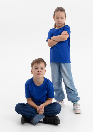 Синяя детская футболка арт. 06U оверсайз кроя из 100% хлопка, 140 гр/м2, оптом | Мерч, униформа и текстиль для бизнеса photo-6