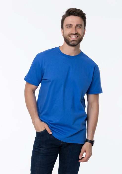 Синяя футболка арт. 52 прямого кроя из 100% хлопка, 150 гр/м2, оптом | Мерч, униформа и текстиль для бизнеса  фото-4