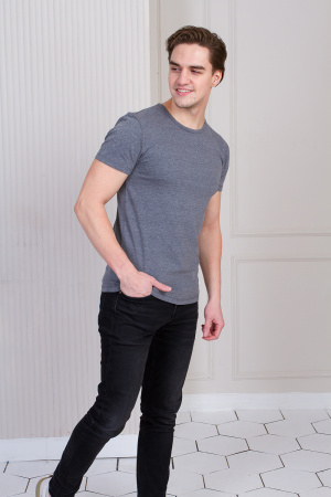 Серая футболка арт. 37 облегающего силуэта, 92% хлопок, 8% эластан, 180 гр/м2, оптом | Мерч, униформа и текстиль для бизнеса  photo-3