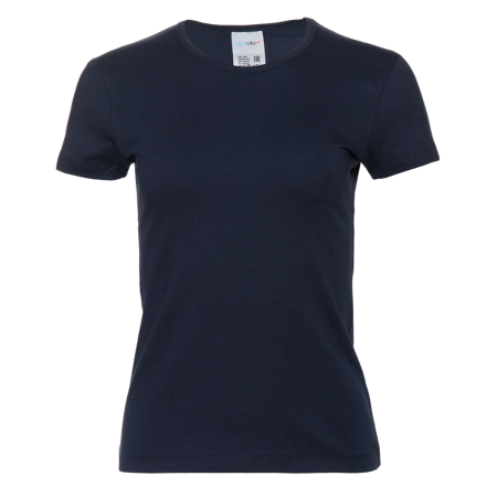 Женская темно-синяя футболка арт. 37W приталенного силуэта, 92% хлопок и 8% эластан, 180 гр/м2, оптом | Мерч, униформа и текстиль для бизнеса 
 photo-0