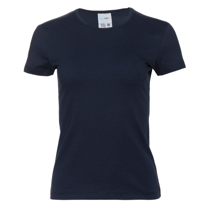 Женская темно-синяя футболка арт. 37W приталенного силуэта, 92% хлопок и 8% эластан, 180 гр/м2, оптом | Мерч, униформа и текстиль для бизнеса 
 фото-0