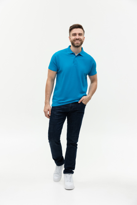 Лазурная рубашка поло арт. 04, 65% хлопок, 35% полиэстер, 185 гр/м2, оптом | Мерч, униформа и текстиль для бизнеса  фото-3