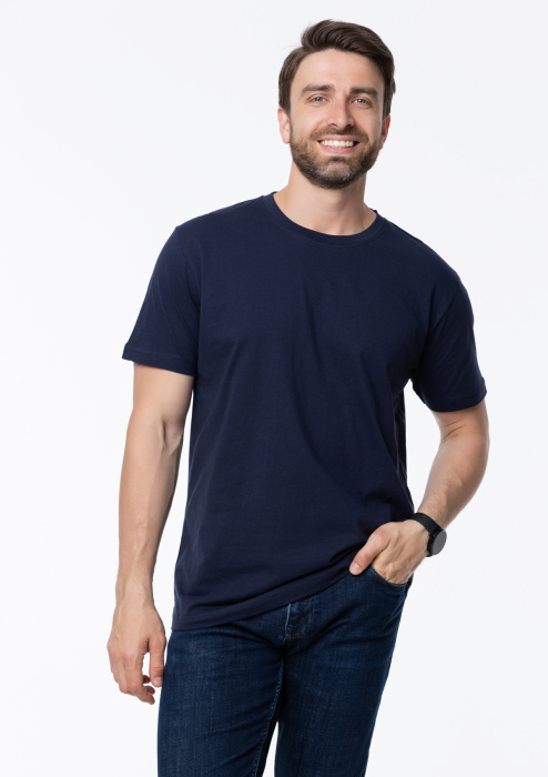 Тёмно-синяя футболка арт. 51 прямого кроя из 100% хлопка, 150 гр/м2, оптом | Мерч, униформа и текстиль для бизнеса  фото-4